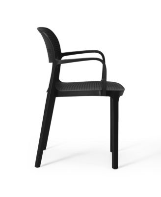 5-Piece Round Metal Bistro Dining Table Set And Stackable Resin Patio Dining Side Chairs