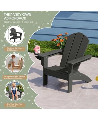 Kids Outdoor HDPE Plastic Adirondack Patio Chairs with Cup Holders (Set of 2)