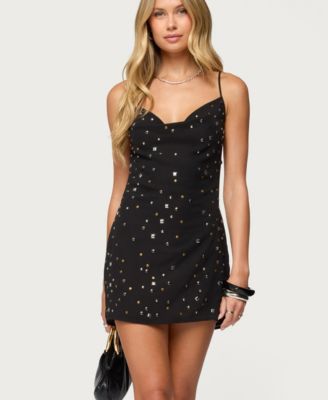 Women's Studded Chiffon Backless Mini Dress