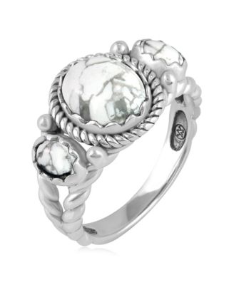 Sterling Silver White Howlite 3-Stone Ring, Sizes 5 to 11