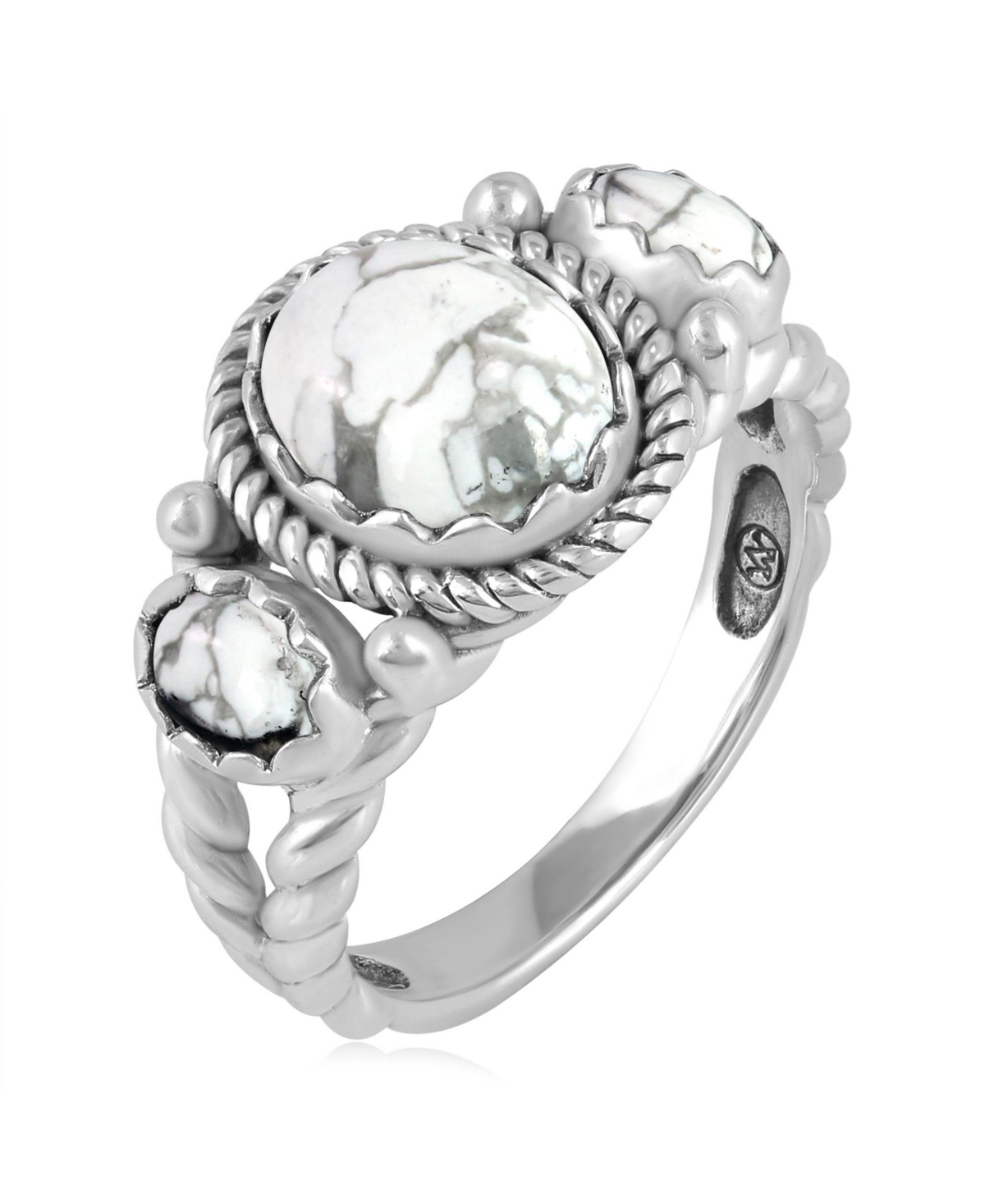American West Jewelry Sterling Silver White Howlite 3-Stone Ring