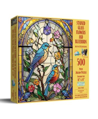 Stained Glass Flowers and Bluebirds 500 piece Jigsaw Puzzle for Adults