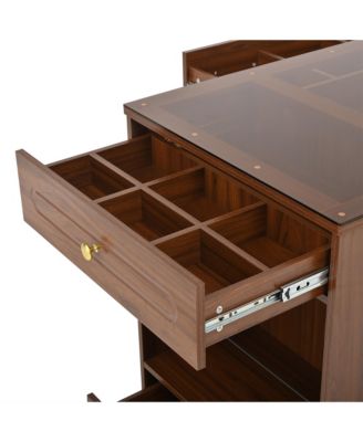 Walnut Closet Island with Drawers, Glass Top, Shelves & Jewelry Storage