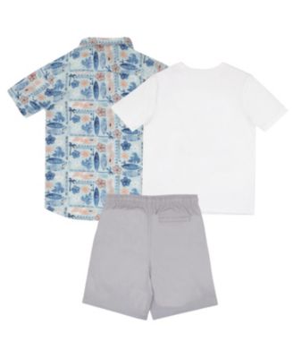 Big Boys Classic Woven Button Down Shirt, Tees and Shorts Outfit Set