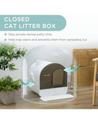 Covered Cat Litter Box with Lid, Tray & Filter - Indoor Cat Litter Pan with Scoop, 17x17x18.5"