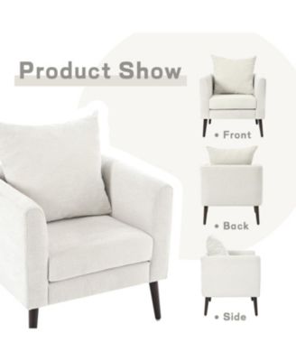  Beige Chenille Barrel Chair with Waist Pillow