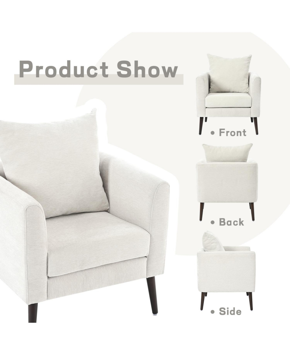 Streamdale Furniture Beige Chenille Barrel Chair with Waist Pillow