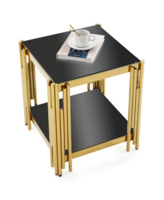 Mirrored Glass End Table with Gold Frame, 20