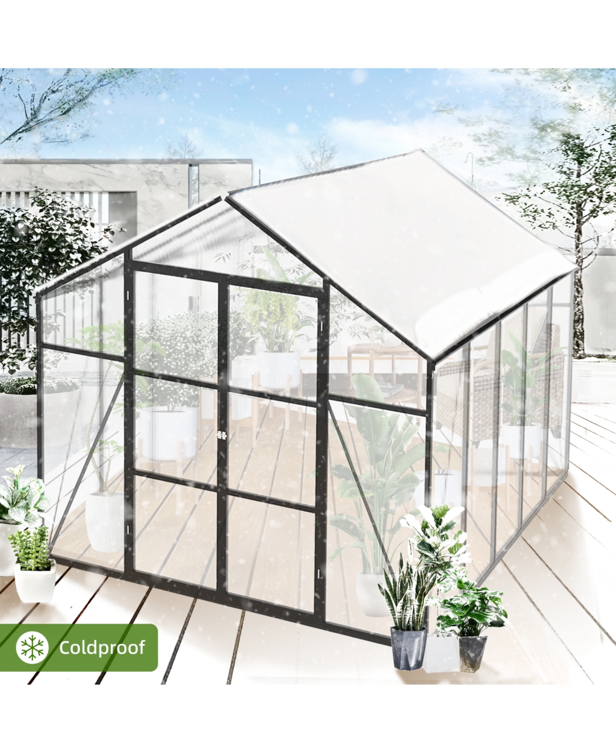 Gain Height 8x10 Ft Aluminum Polycarbonate Greenhouse - All Season