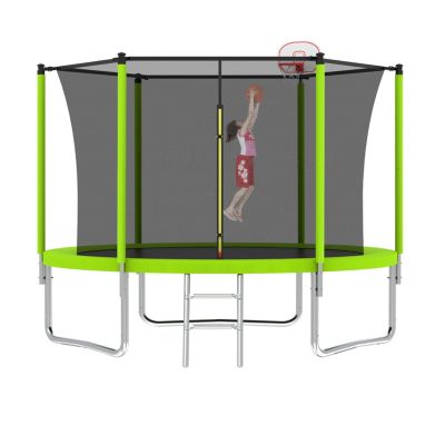 8FT Trampoline with Safety Enclosure Net, Basketball Hoop, Ladder