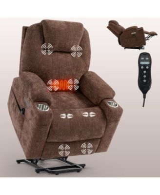 Chenille Power Lift Recliner Massage & Heat USB Cup Holders