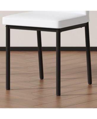 Luxury White PU Dining Chairs - Set of 4 Black Metal Legs