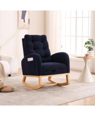 Navy Blue Rocking Chair with Footrest & Pocket