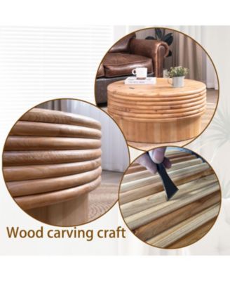 Round Lift-Top Coffee Table - Hidden Storage Natural Finish