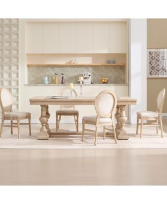 French Country Upholstered Dining Chairs, Set of 2, Beige