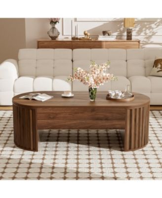 47.2" Lift Top Coffee Table w/ Hidden Compartment, Modern Oval Table