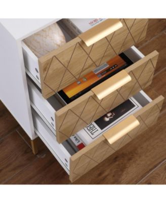 White & Natural Mid-Century Nightstand with Gold Accents