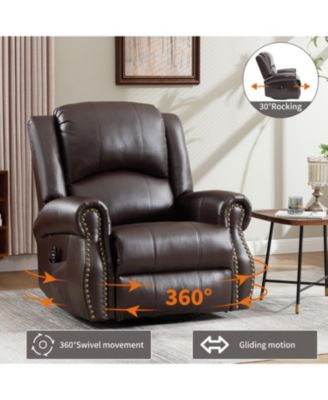 Streamdale Heat Massage Rocker Recliner Chair, Swivel Fabric, Brown