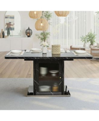 Modern Extendable Black Marble Dining Table with Storage
