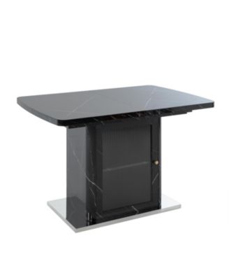 Modern Extendable Black Marble Dining Table with Storage