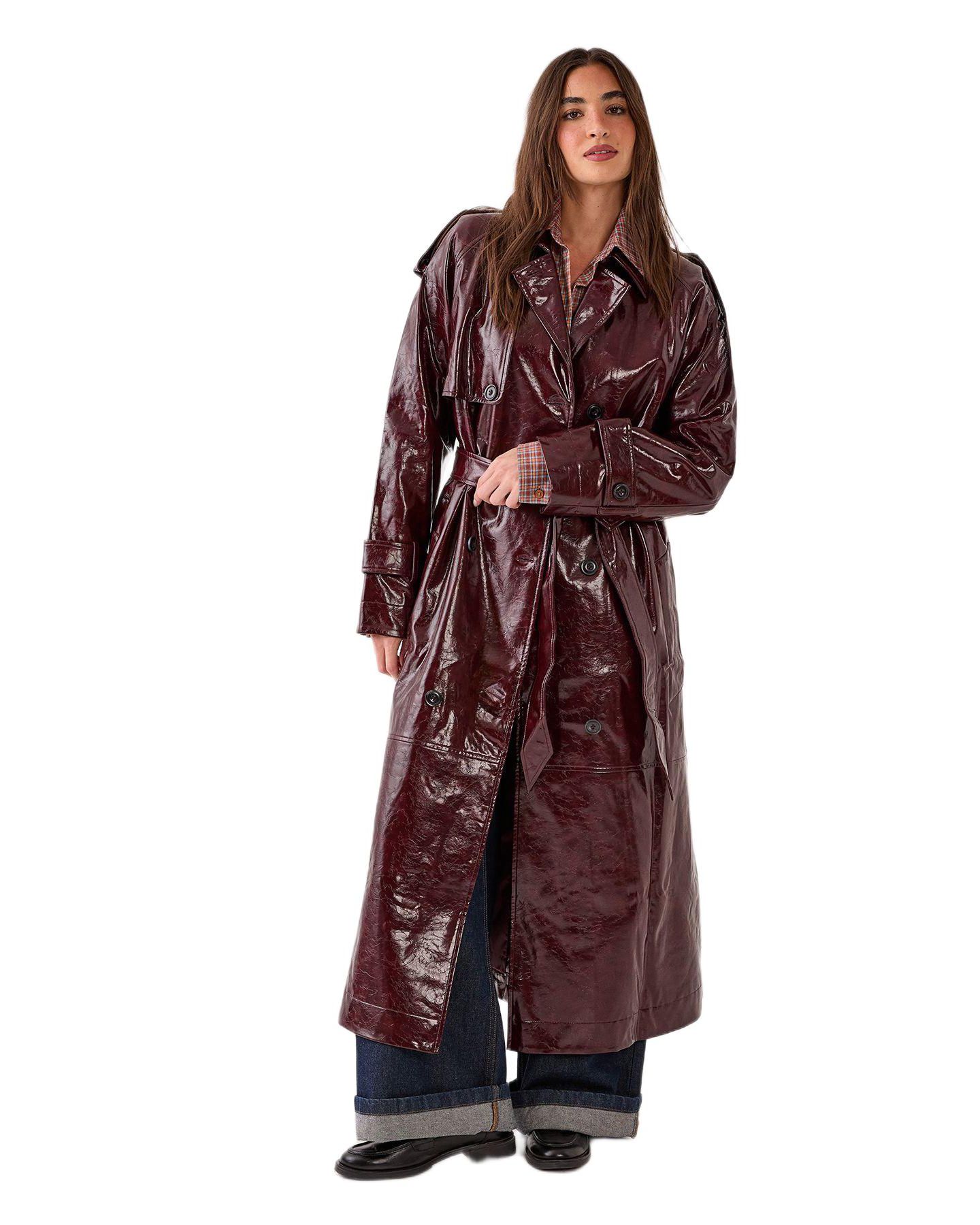 Женское пальто Nasty Gal High Shine Faux Leather Trench, цвет: Бордовый — фото 1