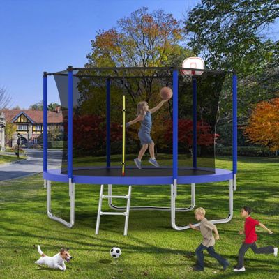 8FT Blue Trampoline with Safety Net and Ladder for Kids Outdoor
