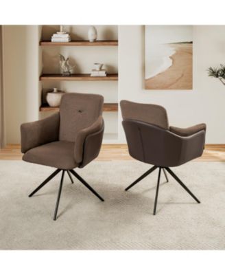 Swivel Upholstered Chairs with Metal Base (Dark Brown)
