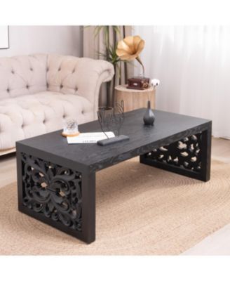 Carved Wood Coffee Table - Ornate Side Panels