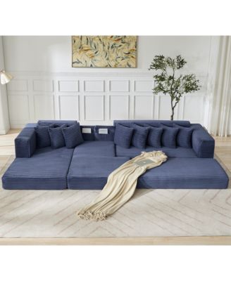 Streamdale Oversize Cloud Couch L-Shape Sleeper Sofa Bed, 8 Pillows, Corduroy, Blue