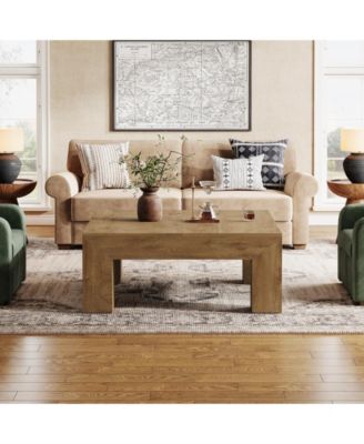 39.4-Inch Square Coffee Table for Living Room, Farmhouse All MDF Accent Center Cocktail Table