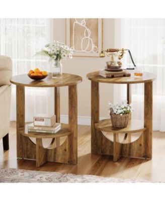 Round End Table with Storage, 2-Tier Tall Side Table for Living Room, Bedroom & Small Spaces