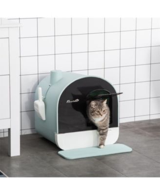 Green Covered Cat Litter Box with Lid - Includes Removable Tray, 17" x 17" x 18.5" for Indoor Cat