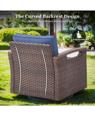 Farmhouse 2-Piece PE Wicker Outdoor Rocking Chair with Olefin Cushions/Metal Armrest