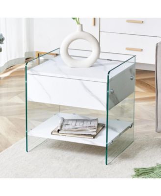 Streamdale Glass and MDF Bedside Table with Drawers