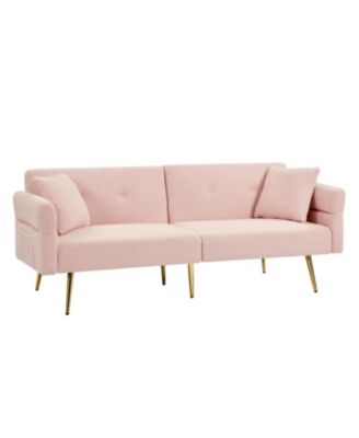 Teddy Upholstered Loveseat Sofa Bed with Adjustable Back - Pink