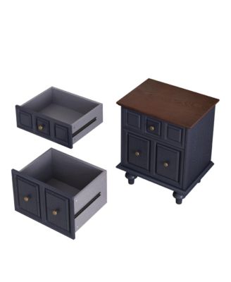 Streamdale Vintage Nightstand 2 Drawer Roman Column Legs Dark Blue
