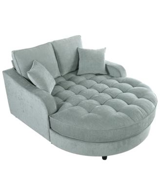 55" Modern Chaise Lounge Sofa Bed, Tufted, Misty Green