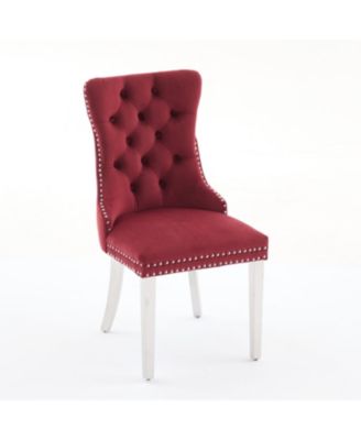 Tufted Velvet Dining Chairs, Wine Red, Chrome Legs, Set of 2