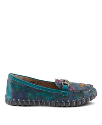 L’Artiste Women’s DELAVIGNE Handpainted Floral Loafers with Gold Bit Accent, Cushioned Insole & Flexible Sole