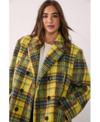 Women's Checked Wool Blend Maxi Coat