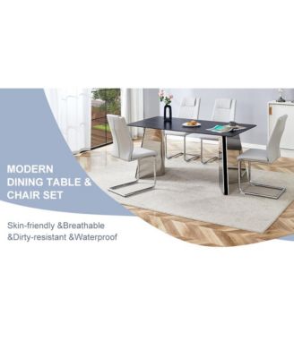Marble-Patterned Dining Table & Gray PU Chairs (63"x31.5"x30)