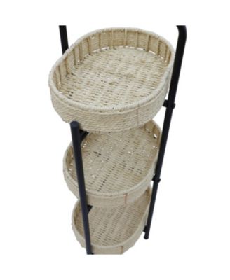 3 Tier Tray Table Paper Rope Woven Side Table (Natural)