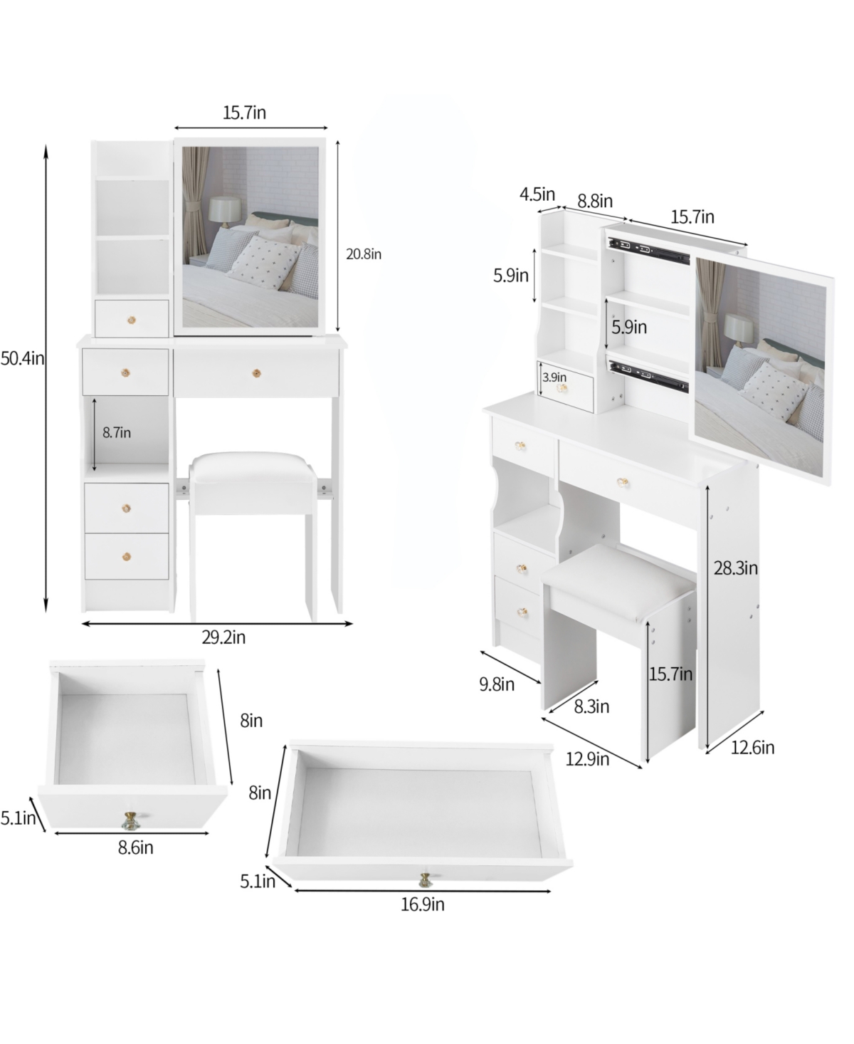 Streamdale Furniture Vanity Table with Mirror & Stool