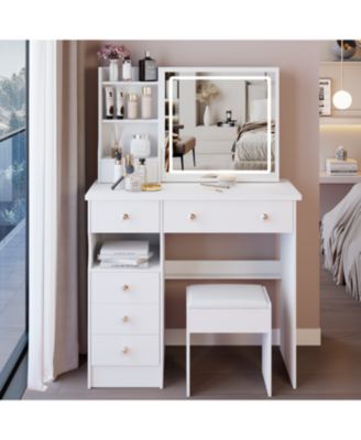 37" LED Mirror Vanity Table with Drawer & Stool
