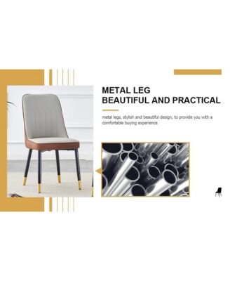 Streamdale Gray & Brown Dining/Living Room Chairs, PU Cushion, Metal Legs, 2-Piece Set