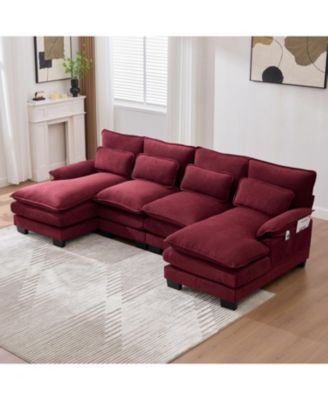 U Shaped Cloud Couch, 110" Chenille Sectional Sofa with Double Chaise