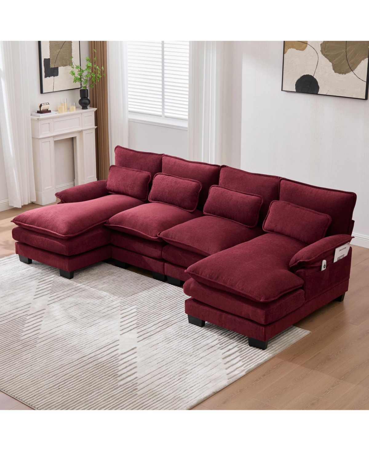 Streamdale Furniture U Shaped Cloud Couch, 110" Chenille Sectional Sofa with Double Chaise