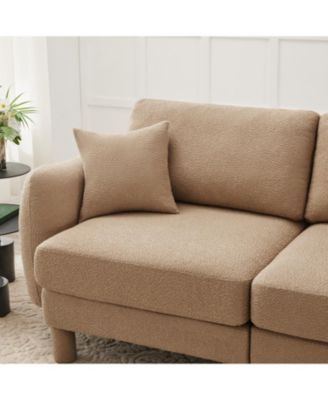 Boucle Convertible Sectional Sofa with Ottoman - Coffee