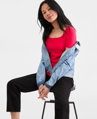 Women's Cotton Square-Neck Short-Sleeve T-Shirt