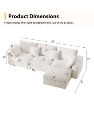 Oversized Cloud Sectional Couch with Ottoman, Velvet Sofa, Removable Pillows, Beige